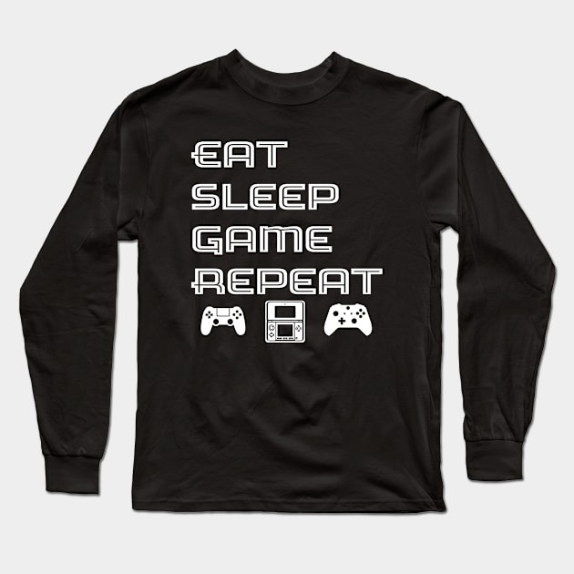 Eat Sleep Game Repeat Long Sleeve T-Shirt by LozzieElizaDesigns